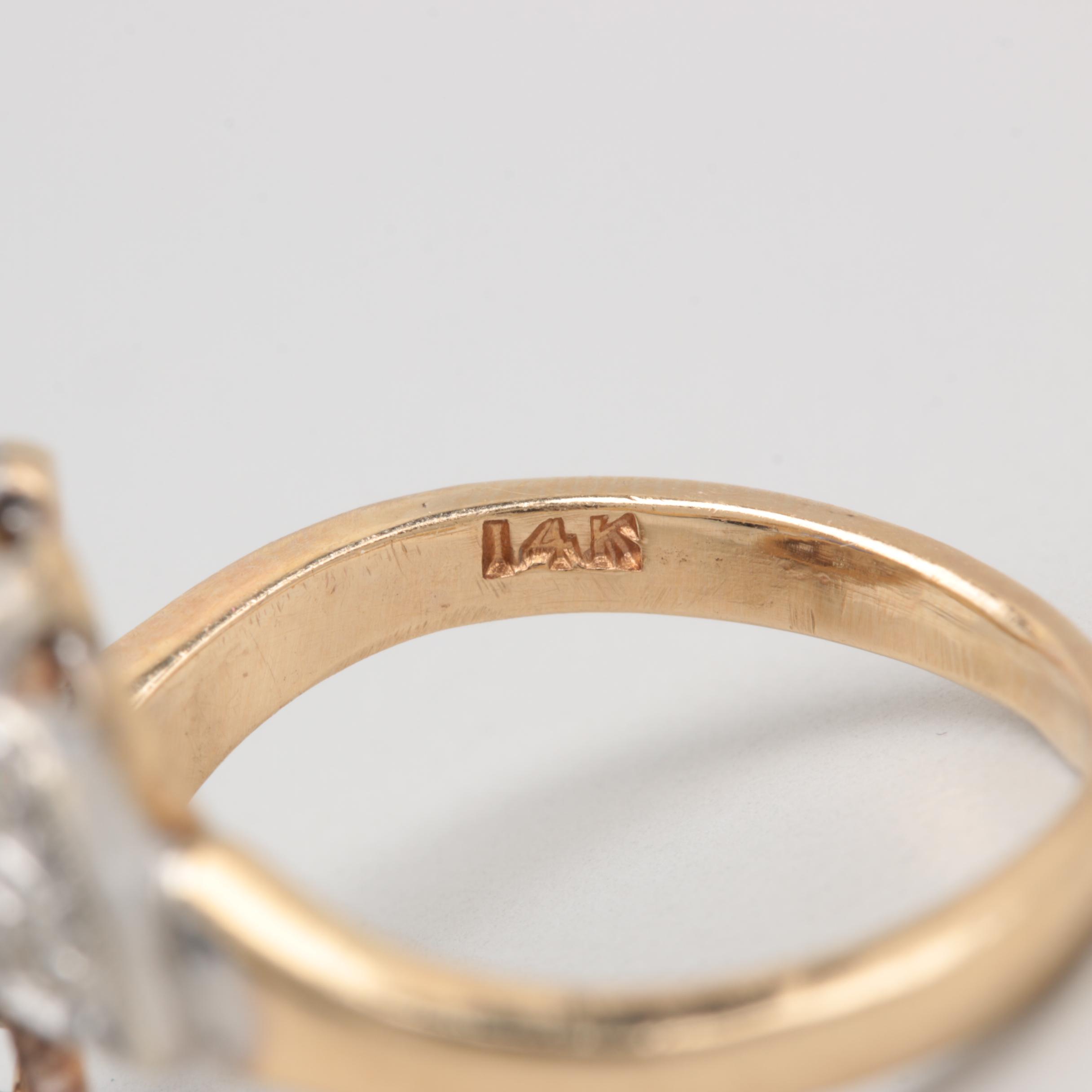 14K Yellow Gold Synthetic Sapphire and Diamond Ring