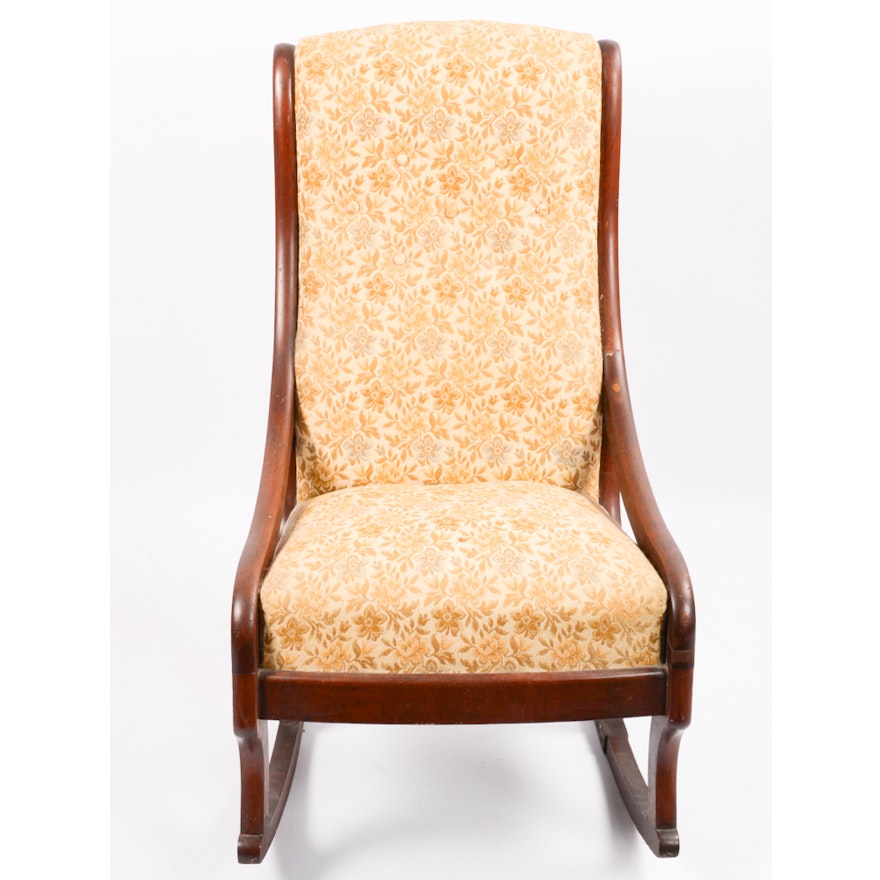 Vintage Upholstered Walnut Rocking Chair