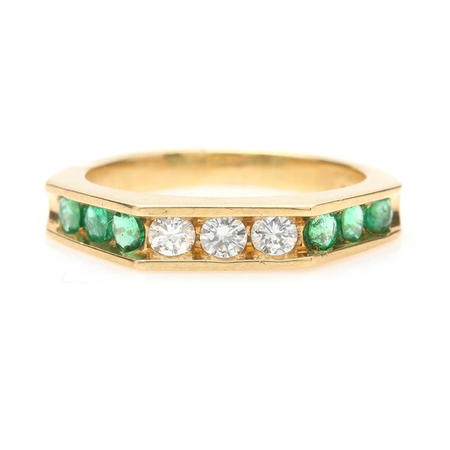 18K Yellow Gold Diamond and Emerald Ring