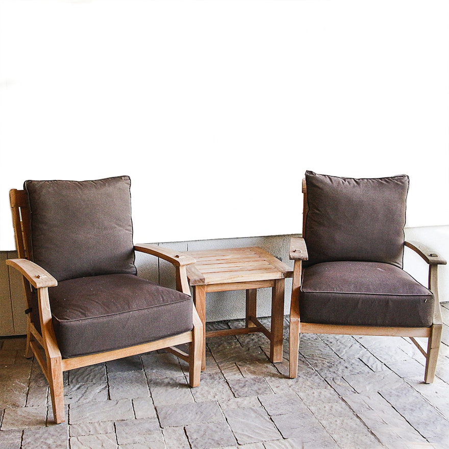 Summer Classics Wooden Patio Armchairs and Side Table