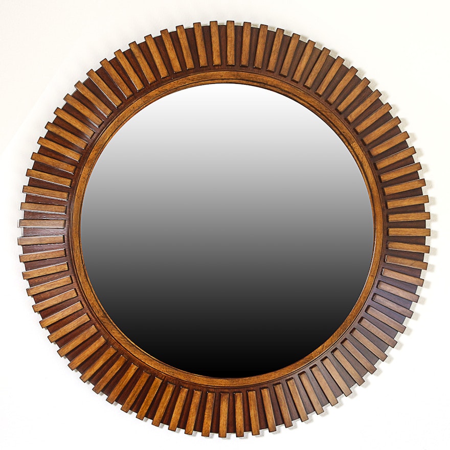 Round Wood Framed Beveled Wall Mirror