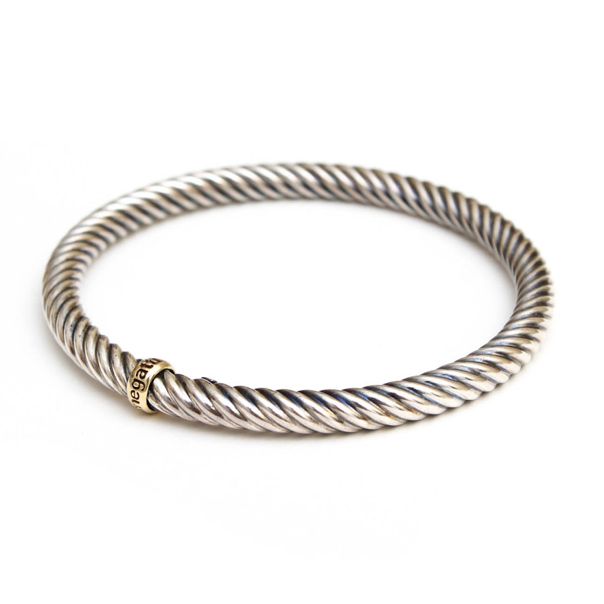 Phillip Gabriel Sterling Silver and 18K Gold Bangle Bracelet