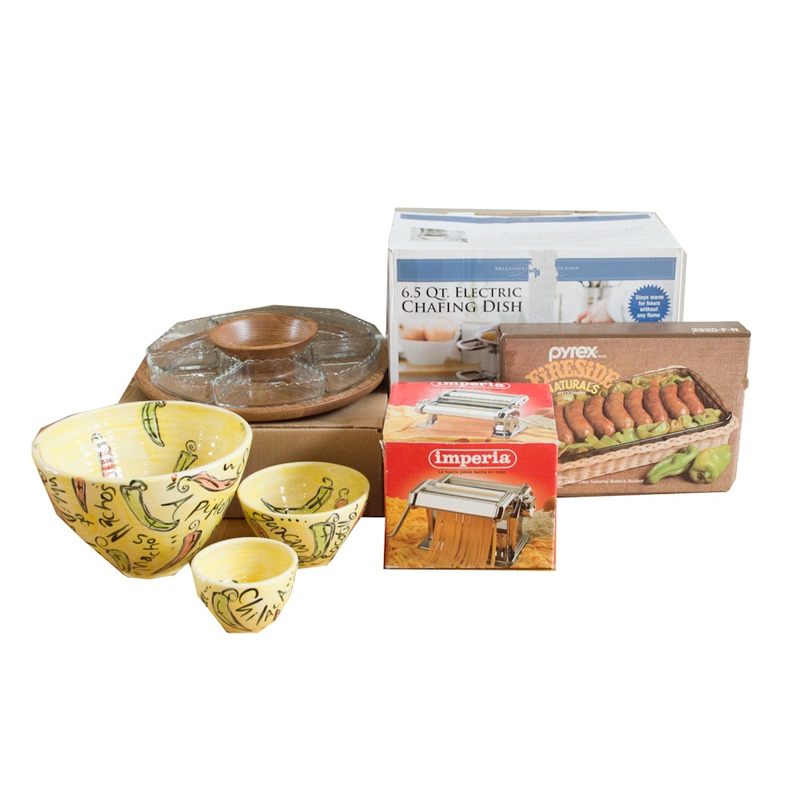 Kitchen Wares, Including Pyrex, Imperia, Bella Cucina, and Native Wood