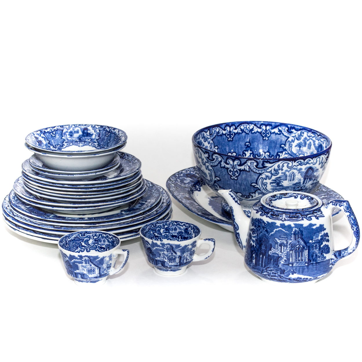 Vintage George Jones & Sons "Abbey 1790" English Flow Blue Dinnerware