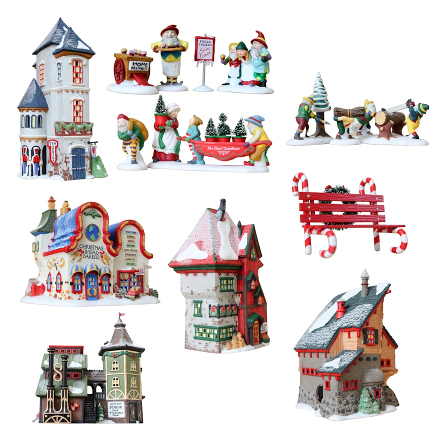 Five Department 56 "North Pole Series" Holiday Village Buildings and Figurines