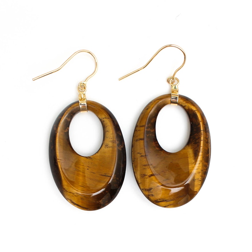 14K Yellow Gold Tiger's Eye Earrings