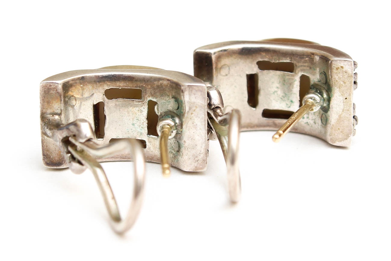 Sterling Silver and 14K Yellow Gold Cultured Pearl Omega Earrings