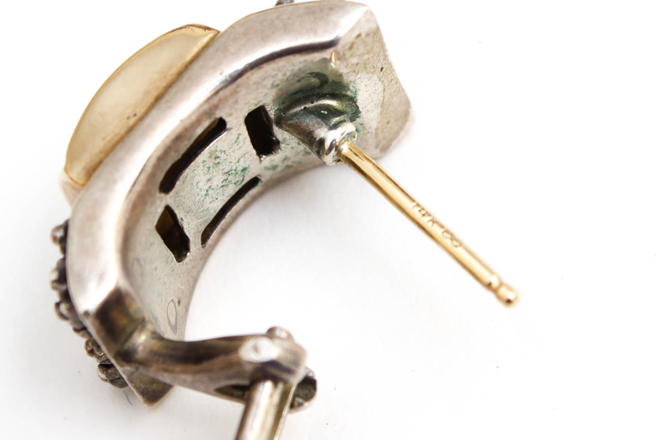 Sterling Silver and 14K Yellow Gold Cultured Pearl Omega Earrings