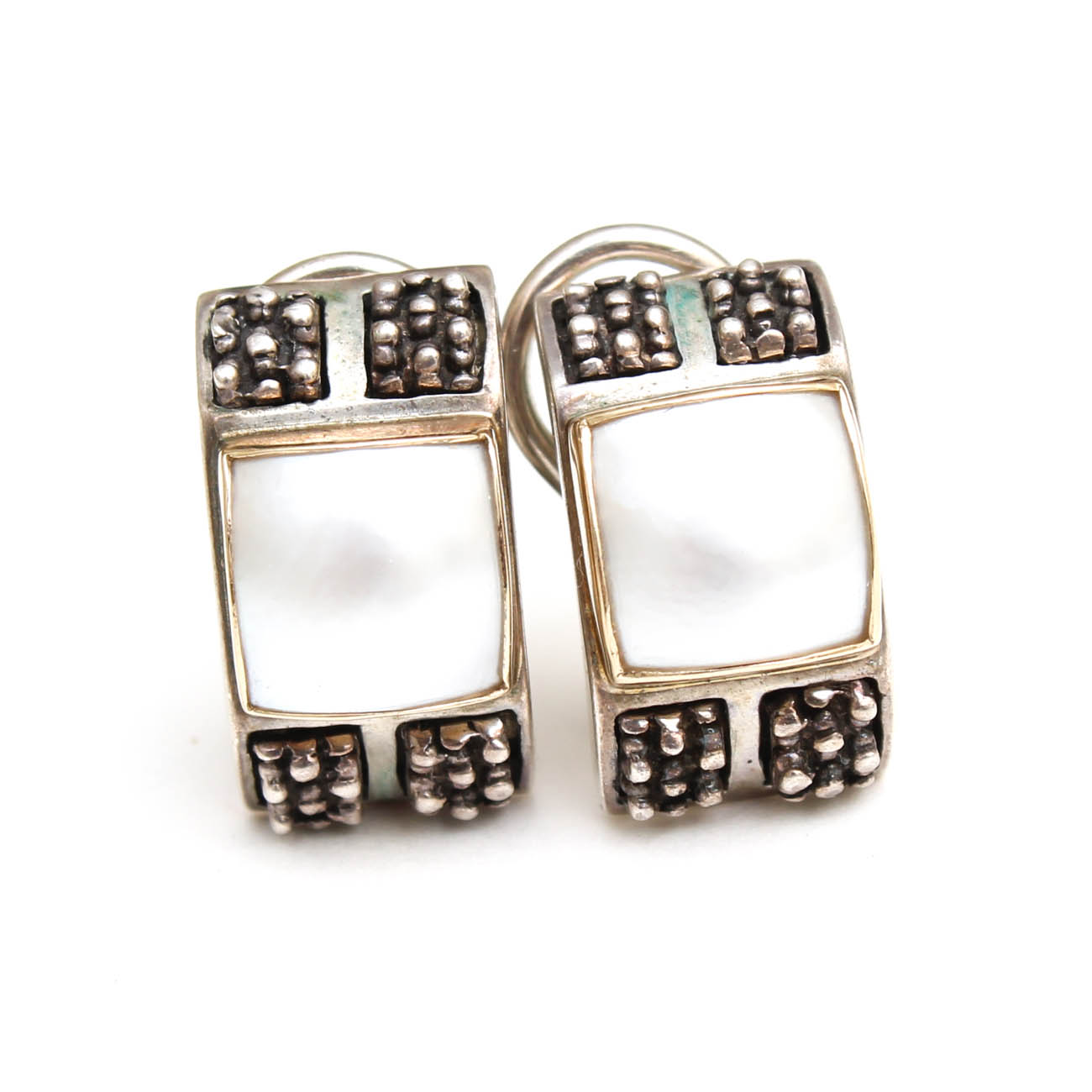 Sterling Silver and 14K Yellow Gold Cultured Pearl Omega Earrings