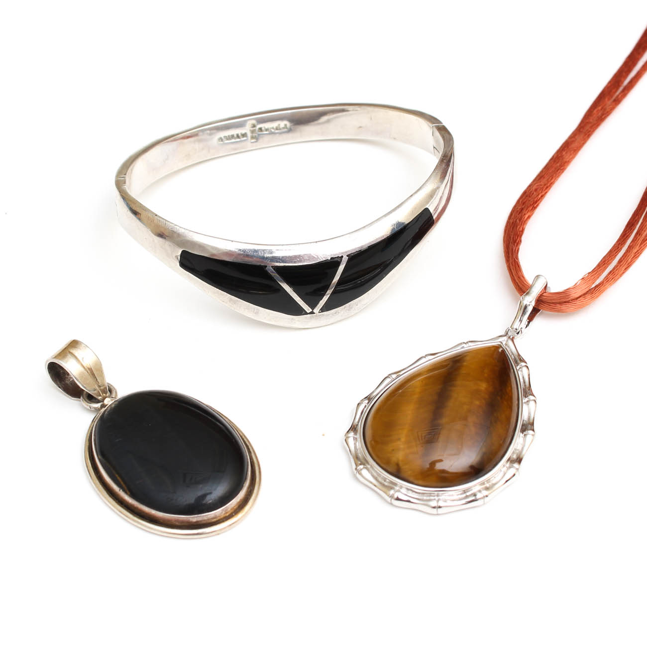 Sterling Silver, Hawk's Eye, Onyx and Tiger's Eye Jewelry