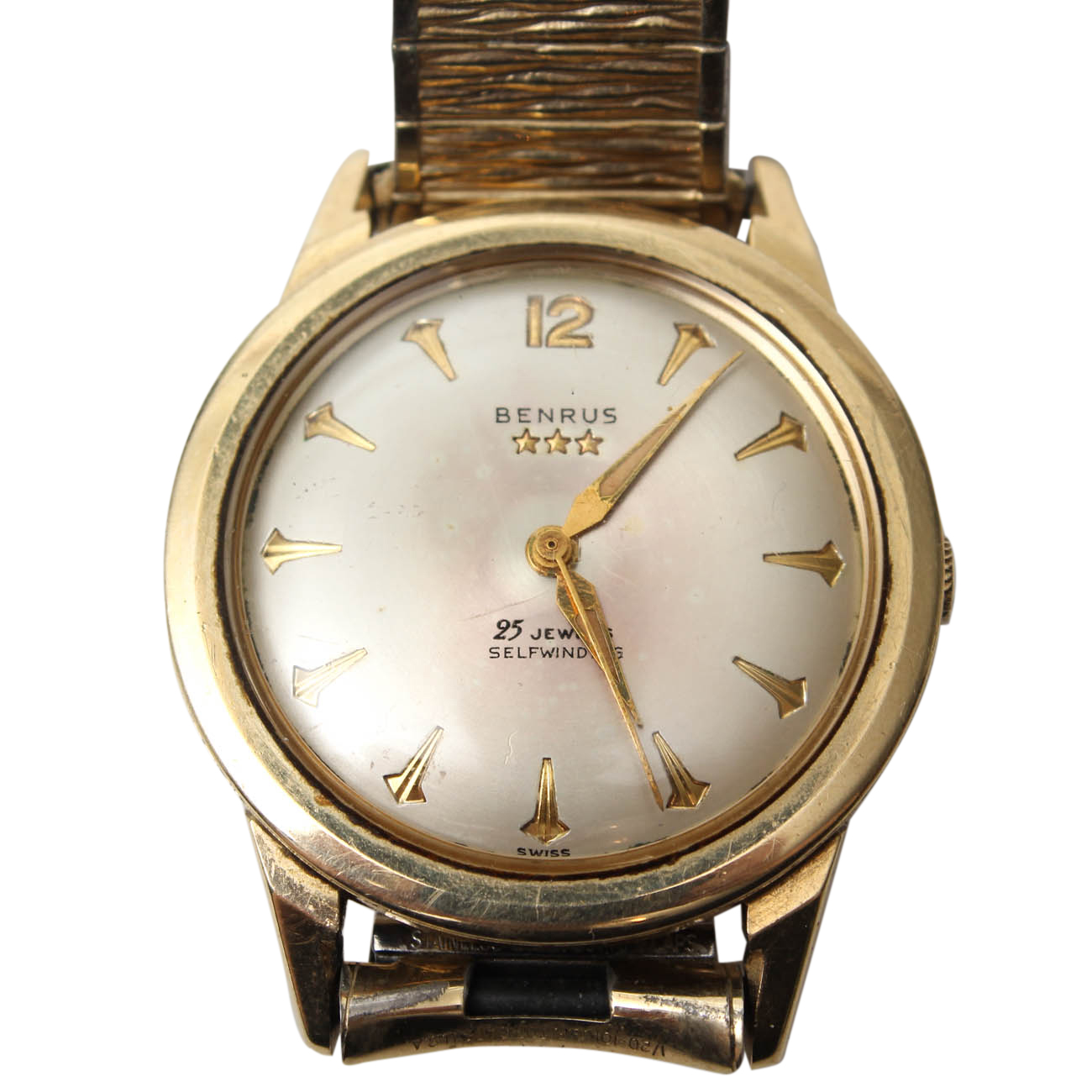 14K Yellow Gold Benrus Three Star Automatic Watch