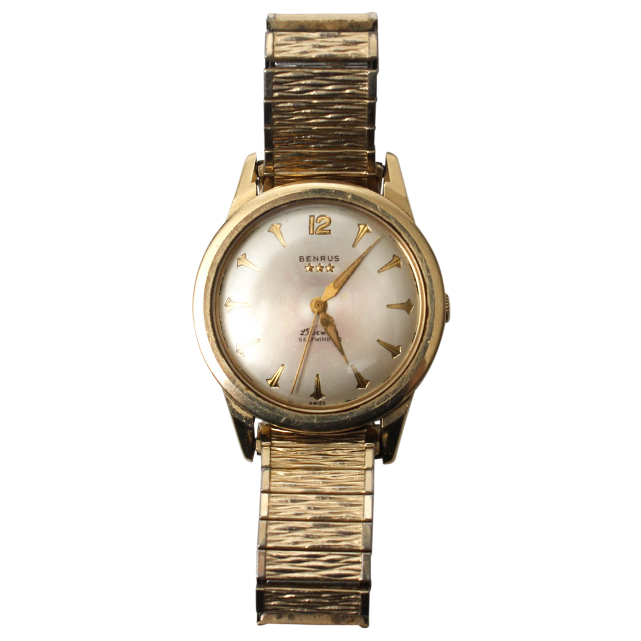 14K Yellow Gold Benrus Three Star Automatic Watch