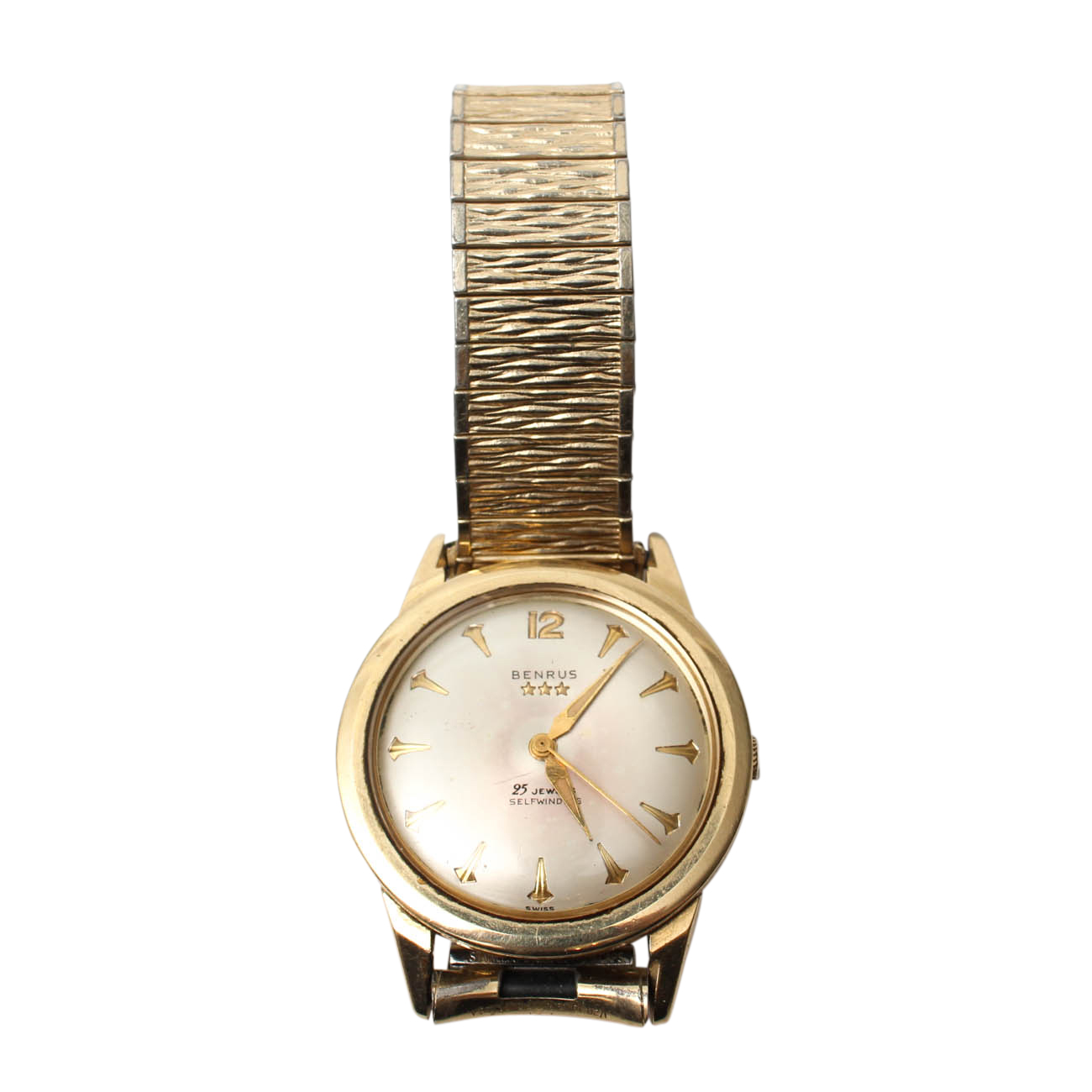 14K Yellow Gold Benrus Three Star Automatic Watch