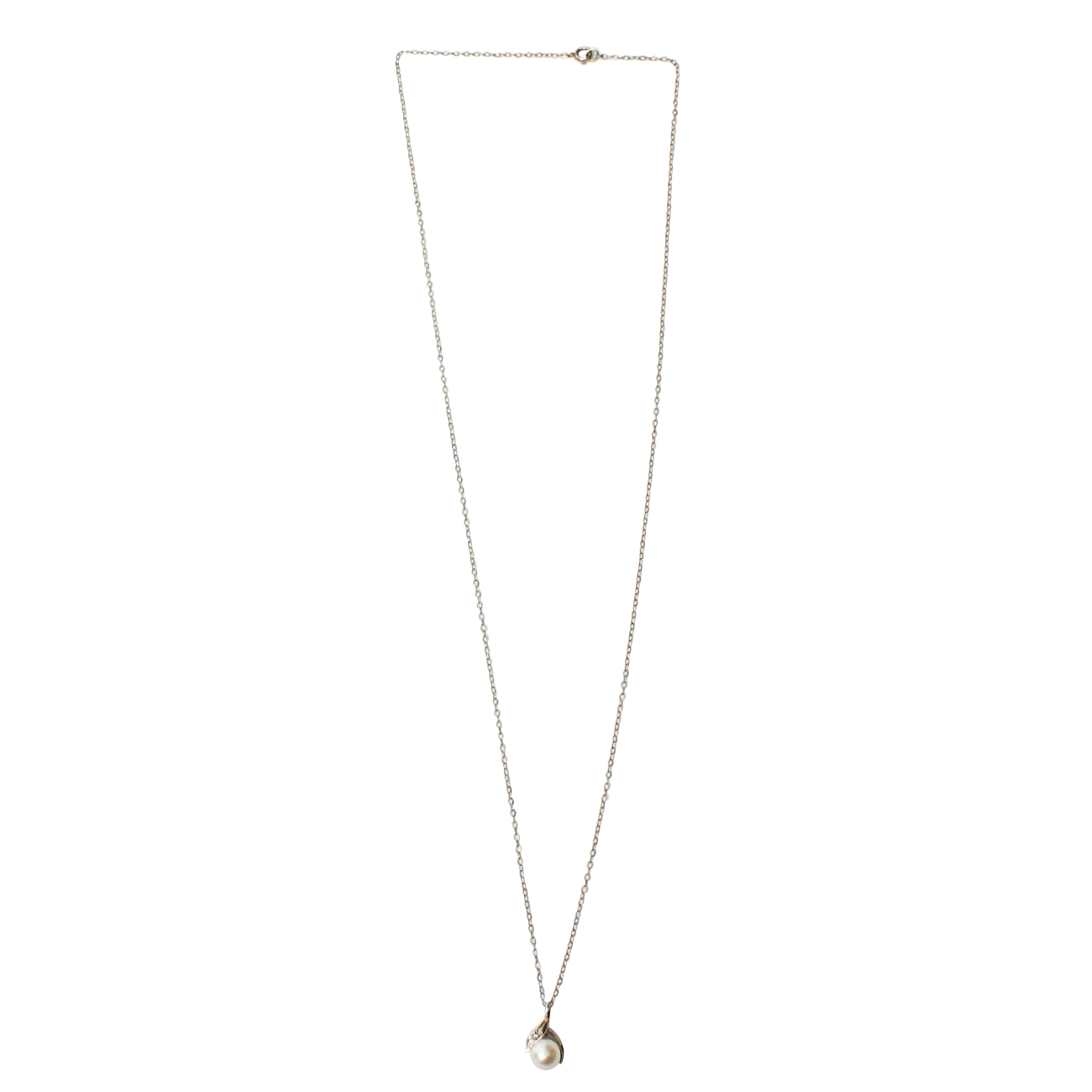 14K White Gold Diamond and Pearl Pendant Necklace