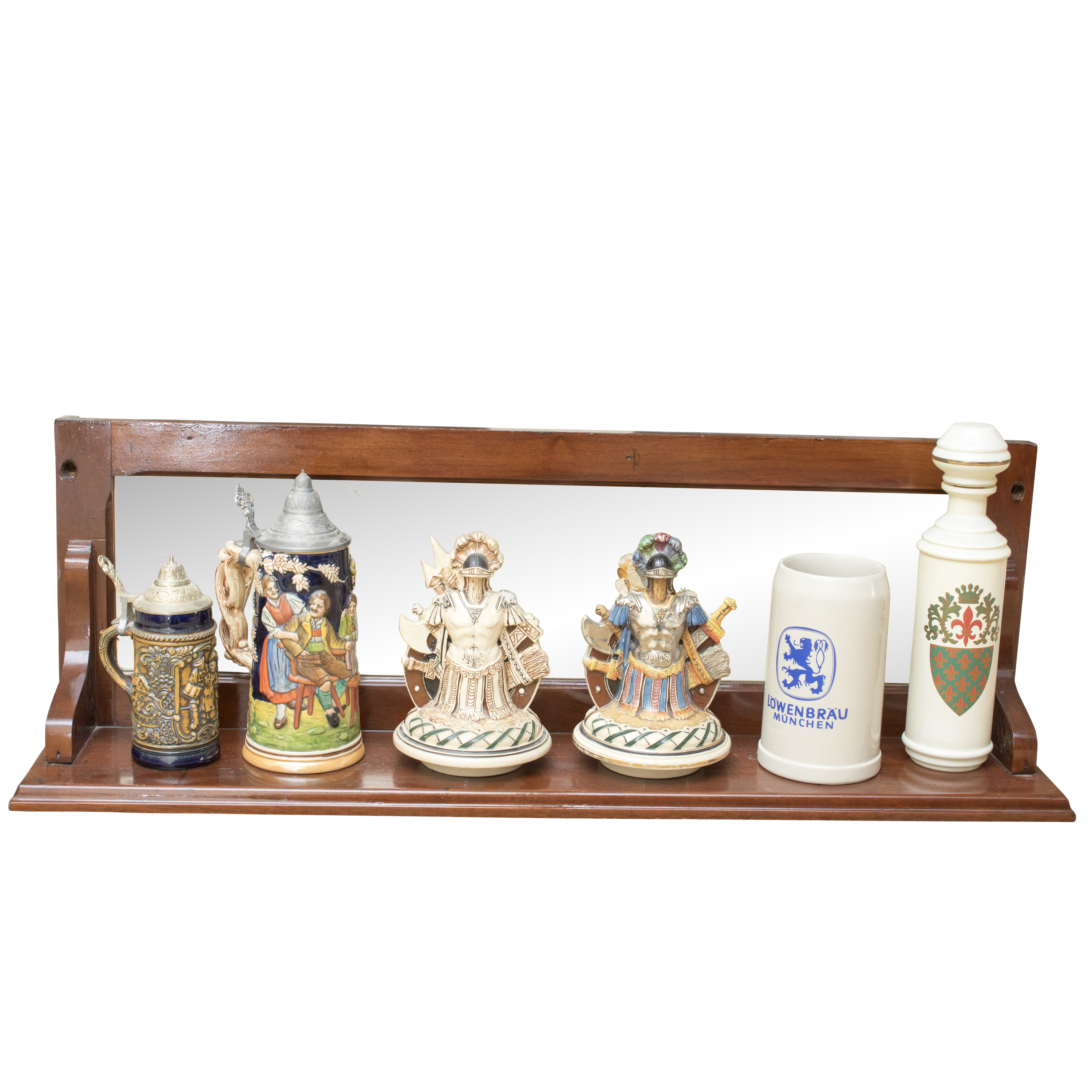 German Beer Steins Featuring Gerz and a Vintage Ledge Mirror
