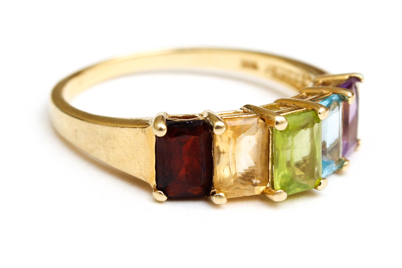 14K Yellow Gold Ring with Gemstones
