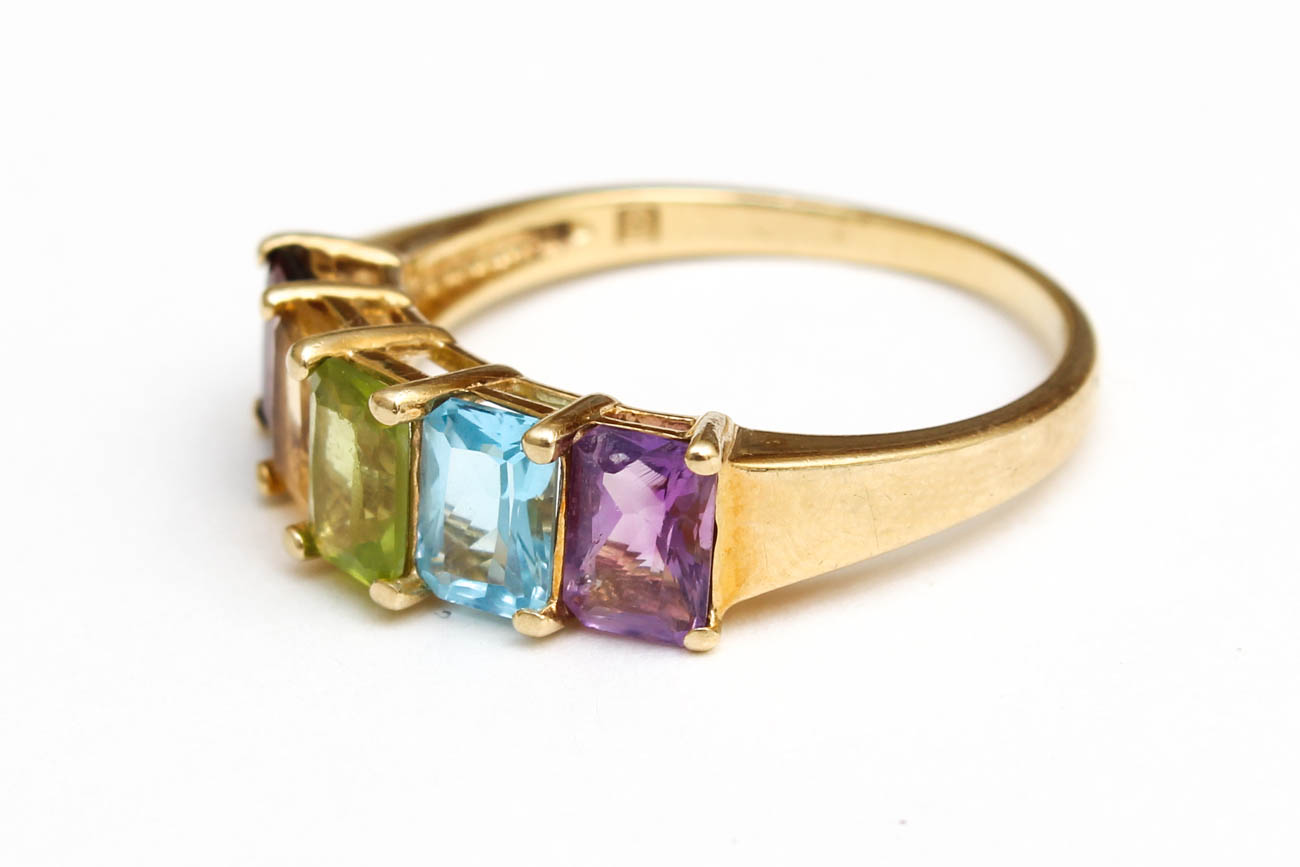 14K Yellow Gold Ring with Gemstones
