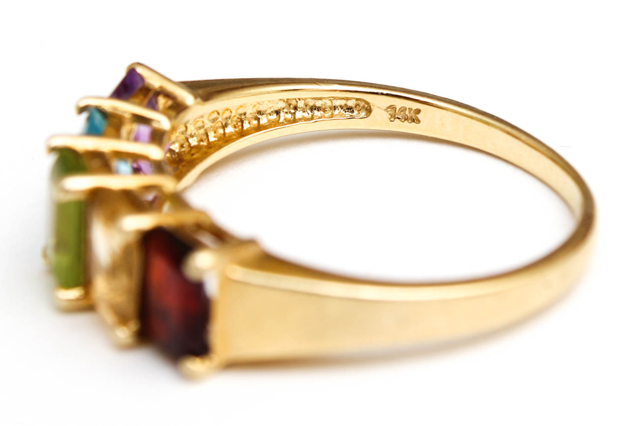 14K Yellow Gold Ring with Gemstones