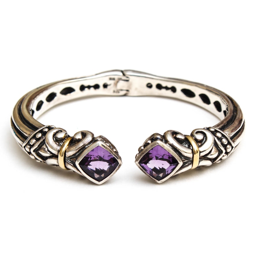 Samuel Benham Sterling Silver and 18K Yellow Gold Amethyst Cuff