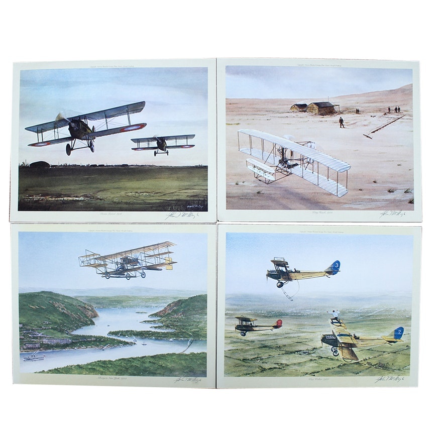 Set of Four Aviation John T. McCoy Signed Offset Lithographs