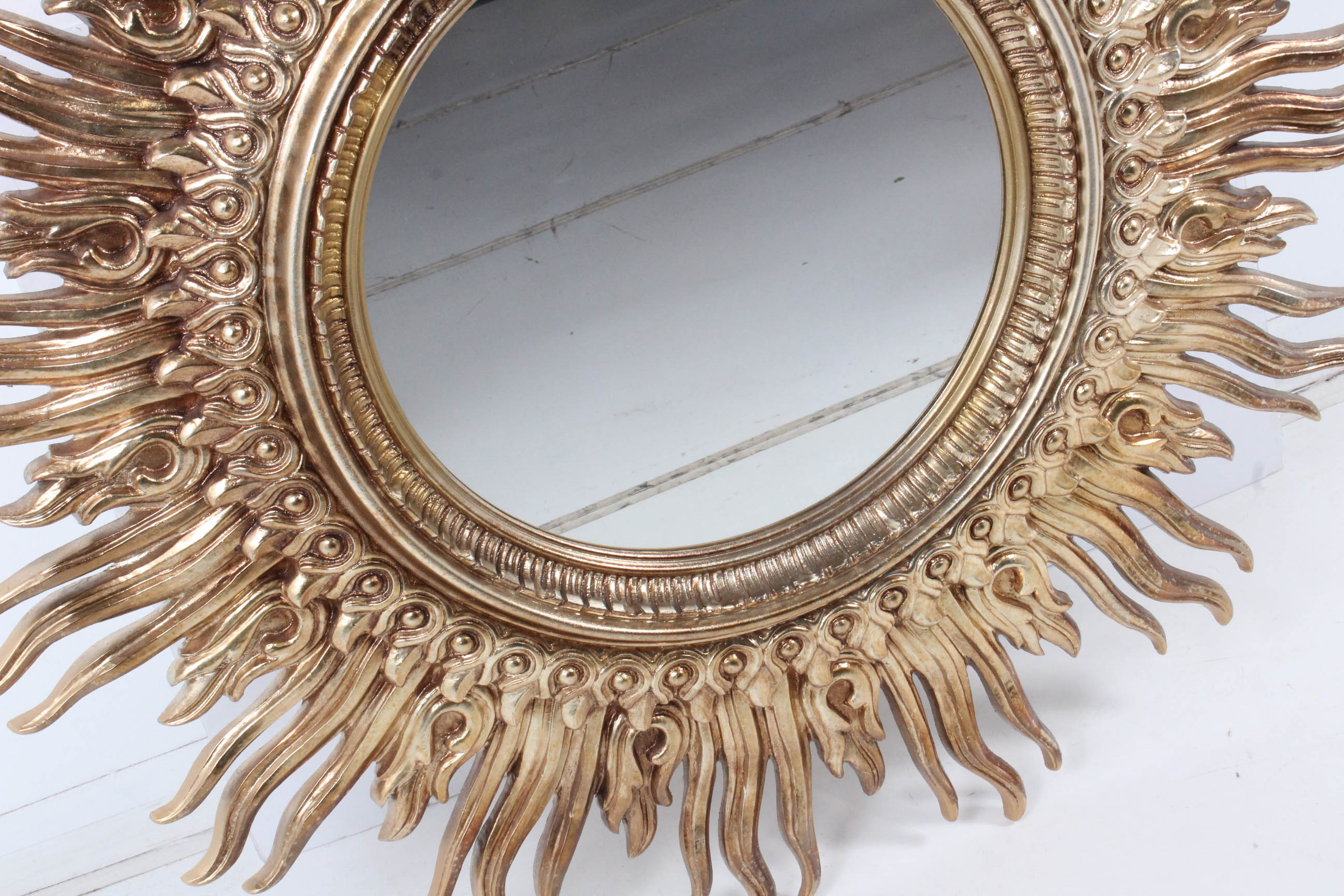 Vintage Syroco Golden Sunburst Framed Wall Mirror