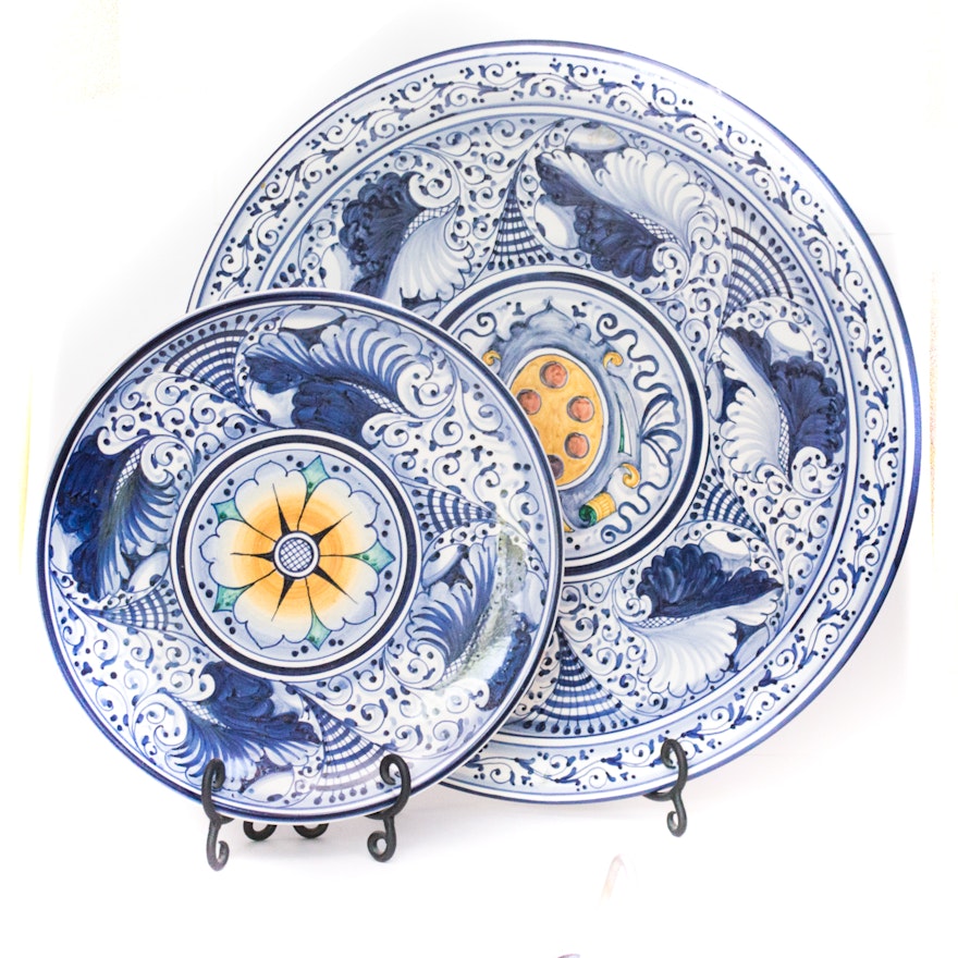 Hand-Painted Principe di Firenze Ceramic Wall Decor and Plate Stands