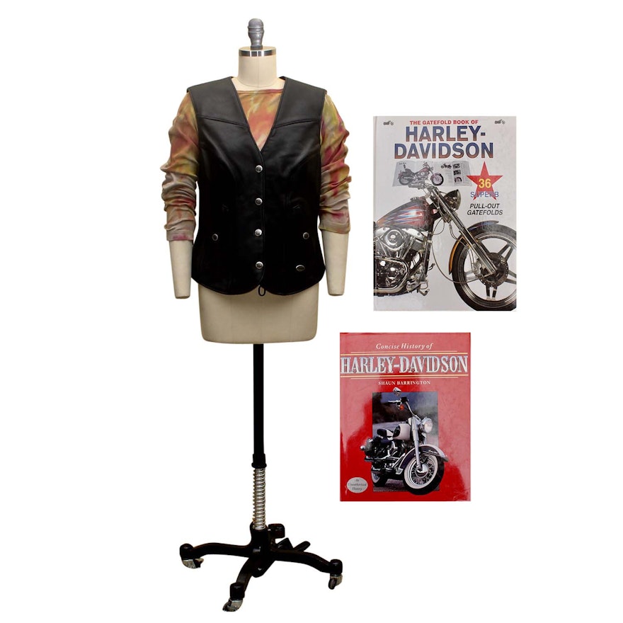 Harley-Davidson Leather Vest And Coffee Table Books