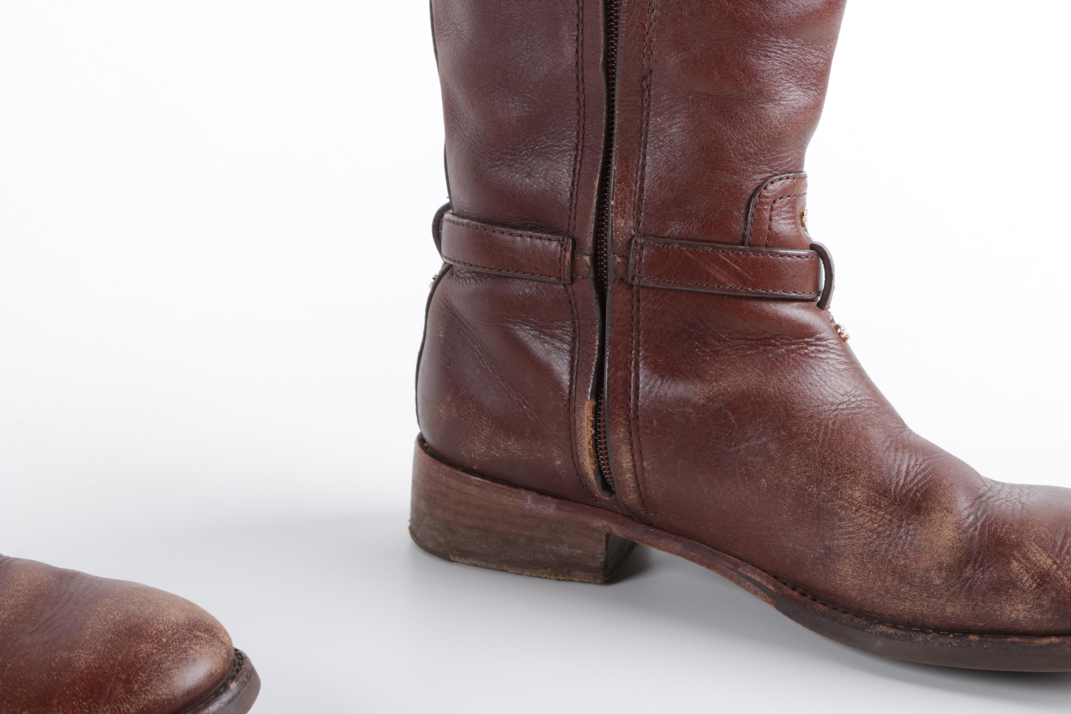 Tory Burch Marlene Brown Leather Riding Boots