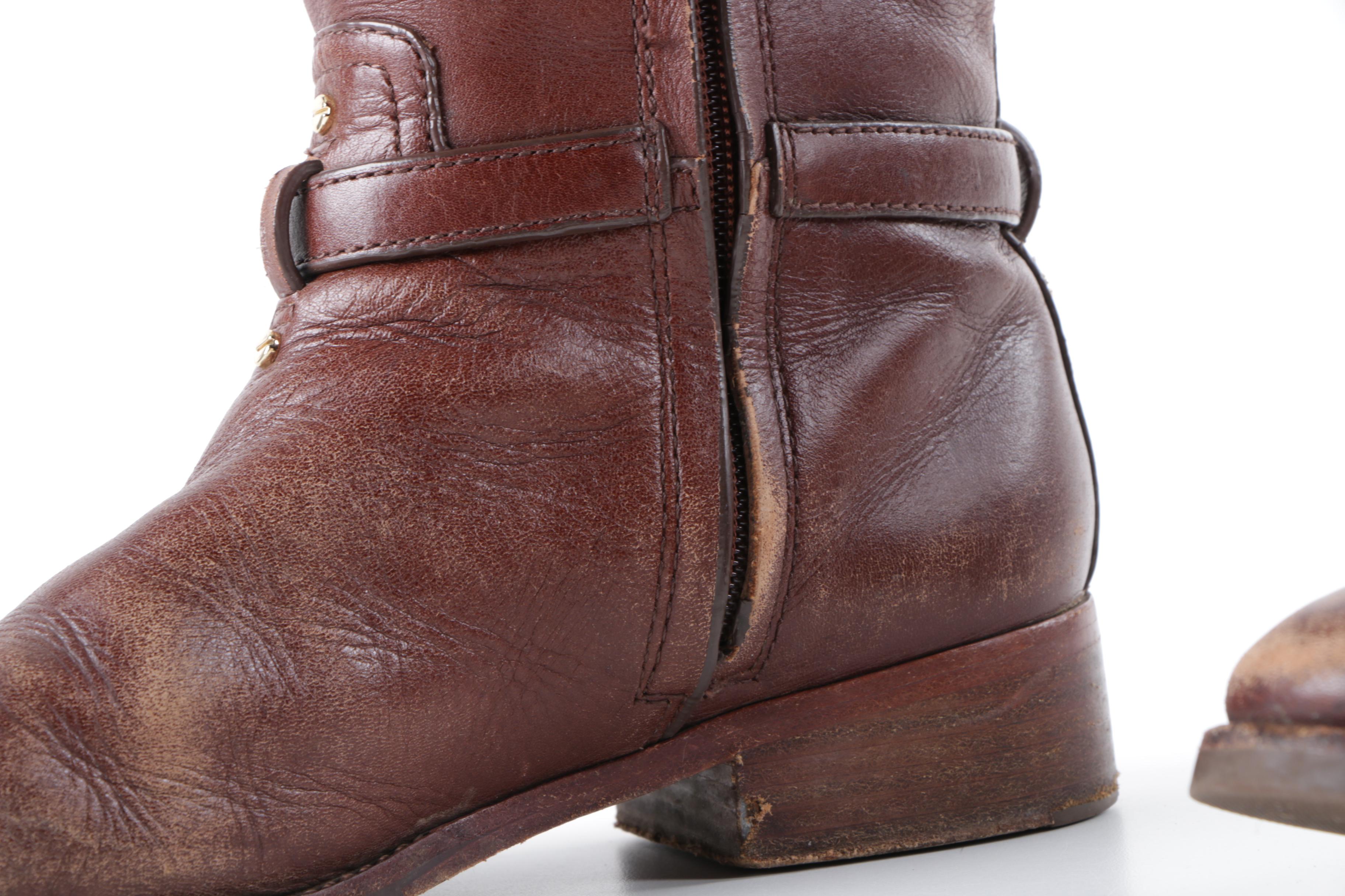 Tory Burch Marlene Brown Leather Riding Boots