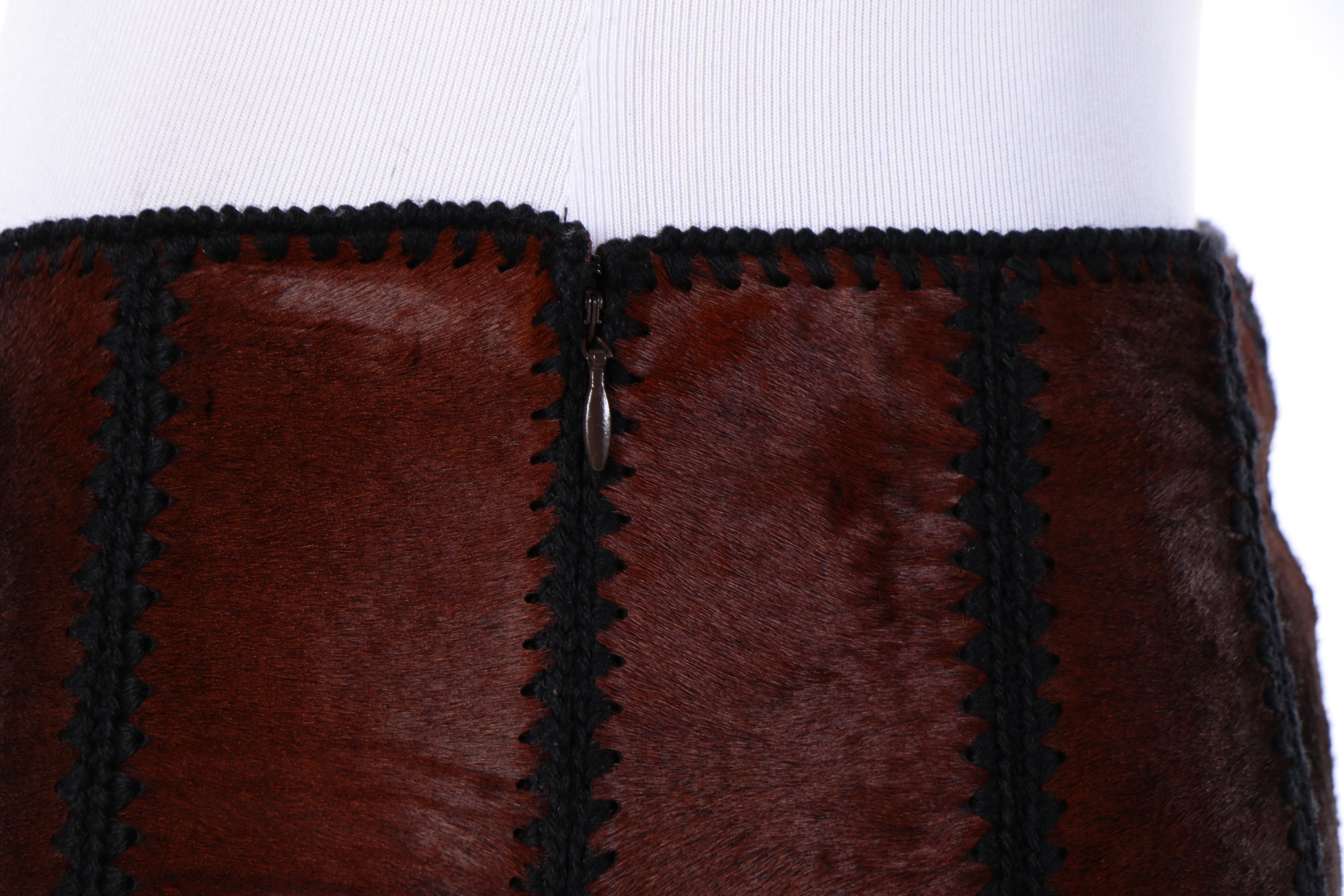 Prada Calf Hair Black Leather and Knit Panel Skirt