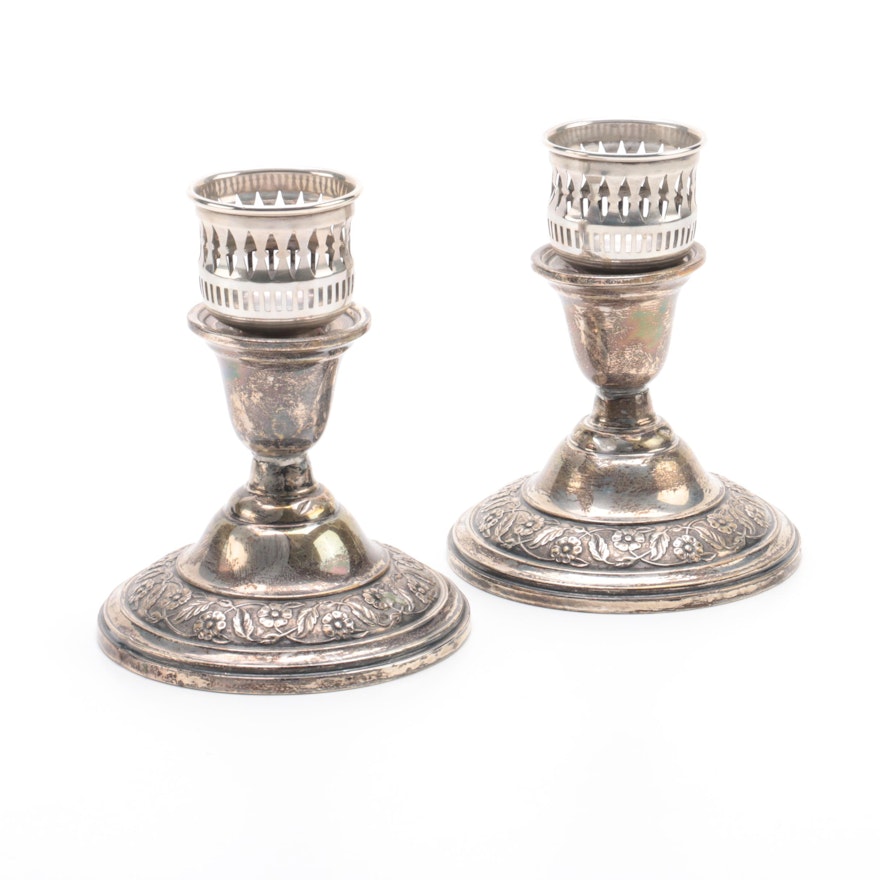 Wm Rogers Mfg. Co. "Springtime" Weighted Sterling Silver Candleholders