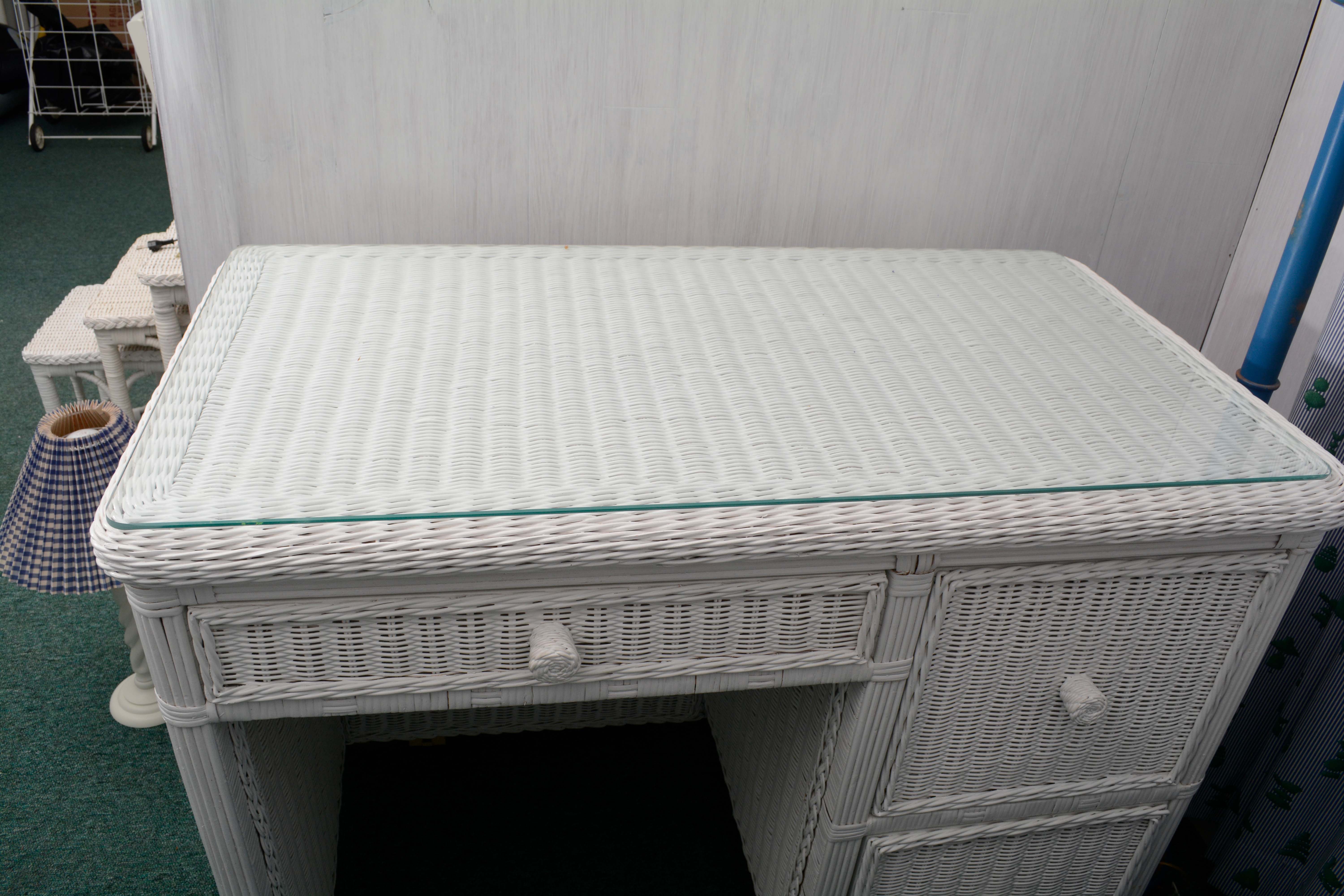 White Wicker Desk and Chair