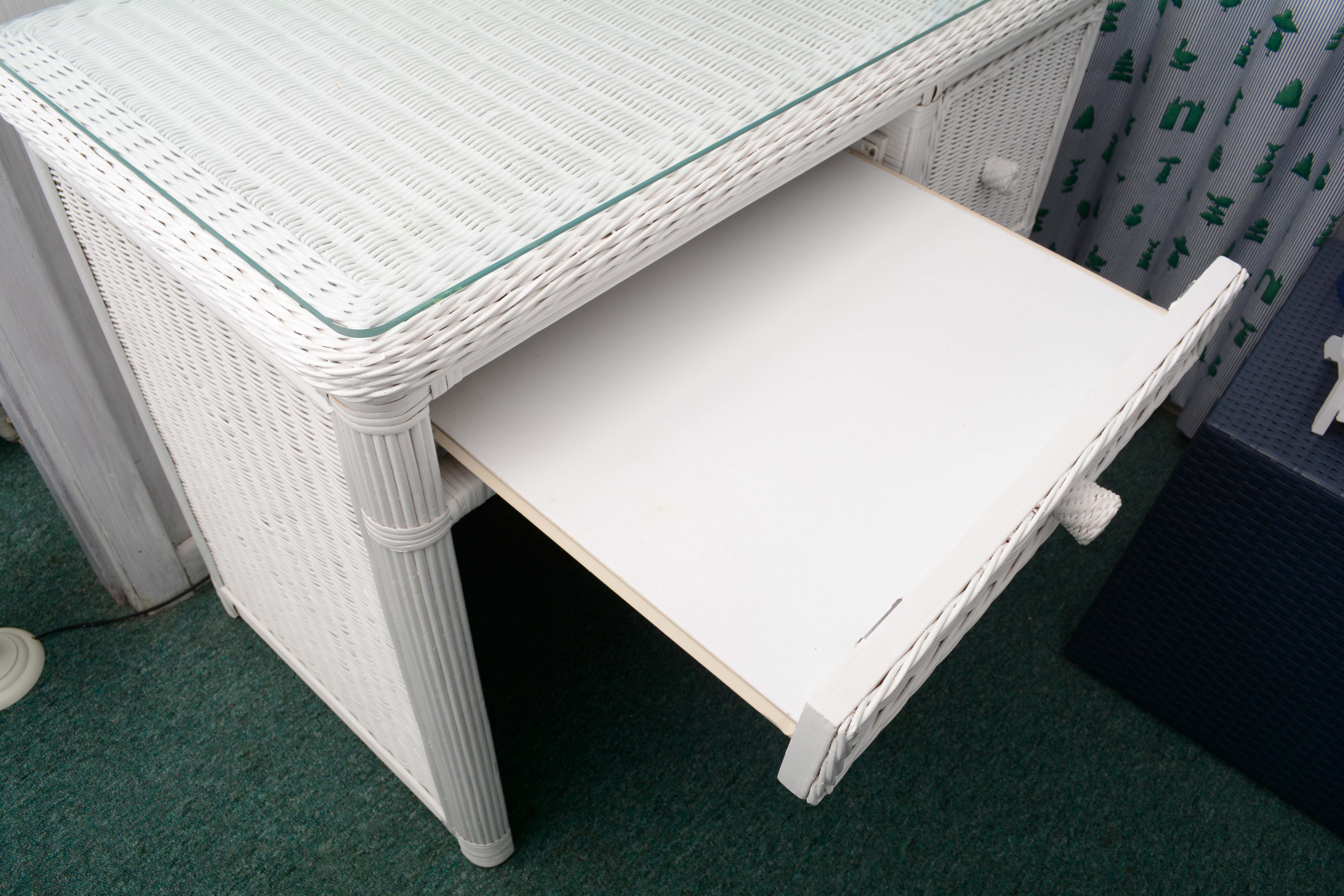 White Wicker Desk and Chair