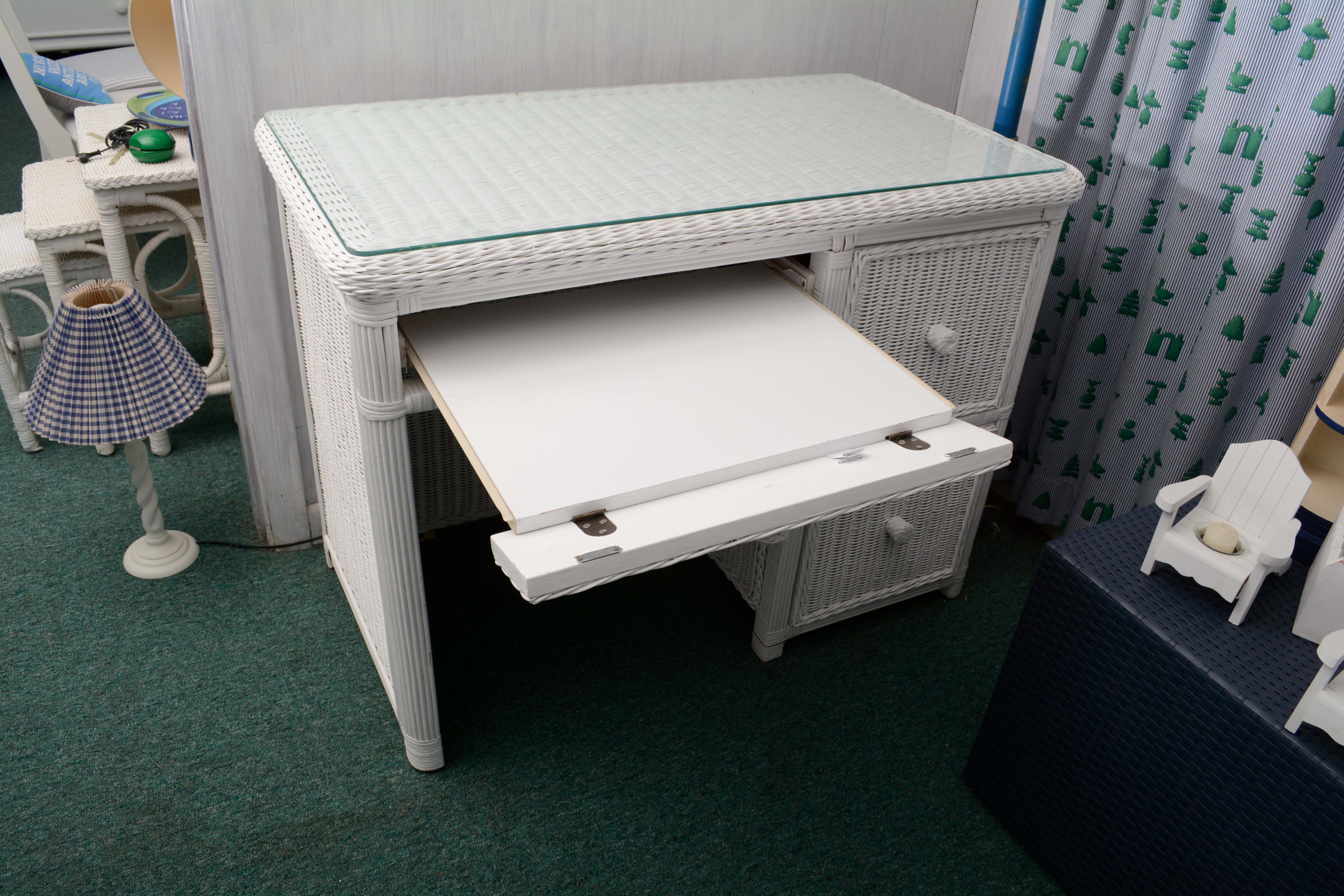 White Wicker Desk and Chair