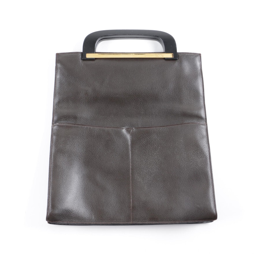Vintage Gucci Dark Brown Leather Top Handle Handbag