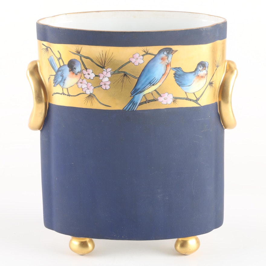 Heinrich and Co. Bird Themed Porcelain Vase With Gilt Accents
