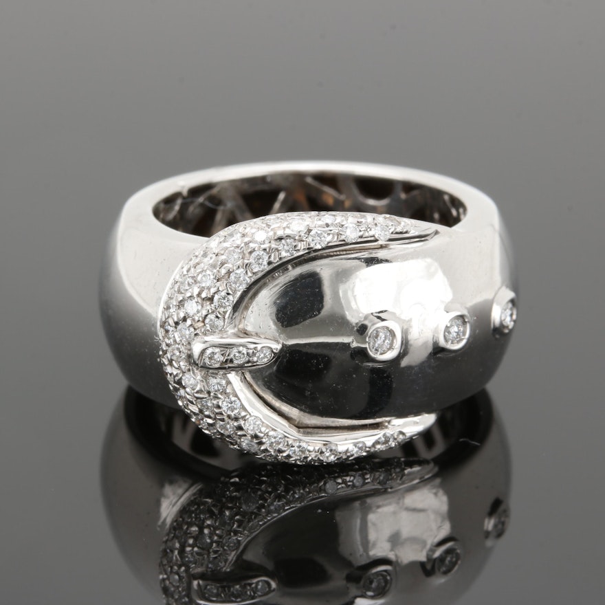18K White Gold Diamond Buckle Ring