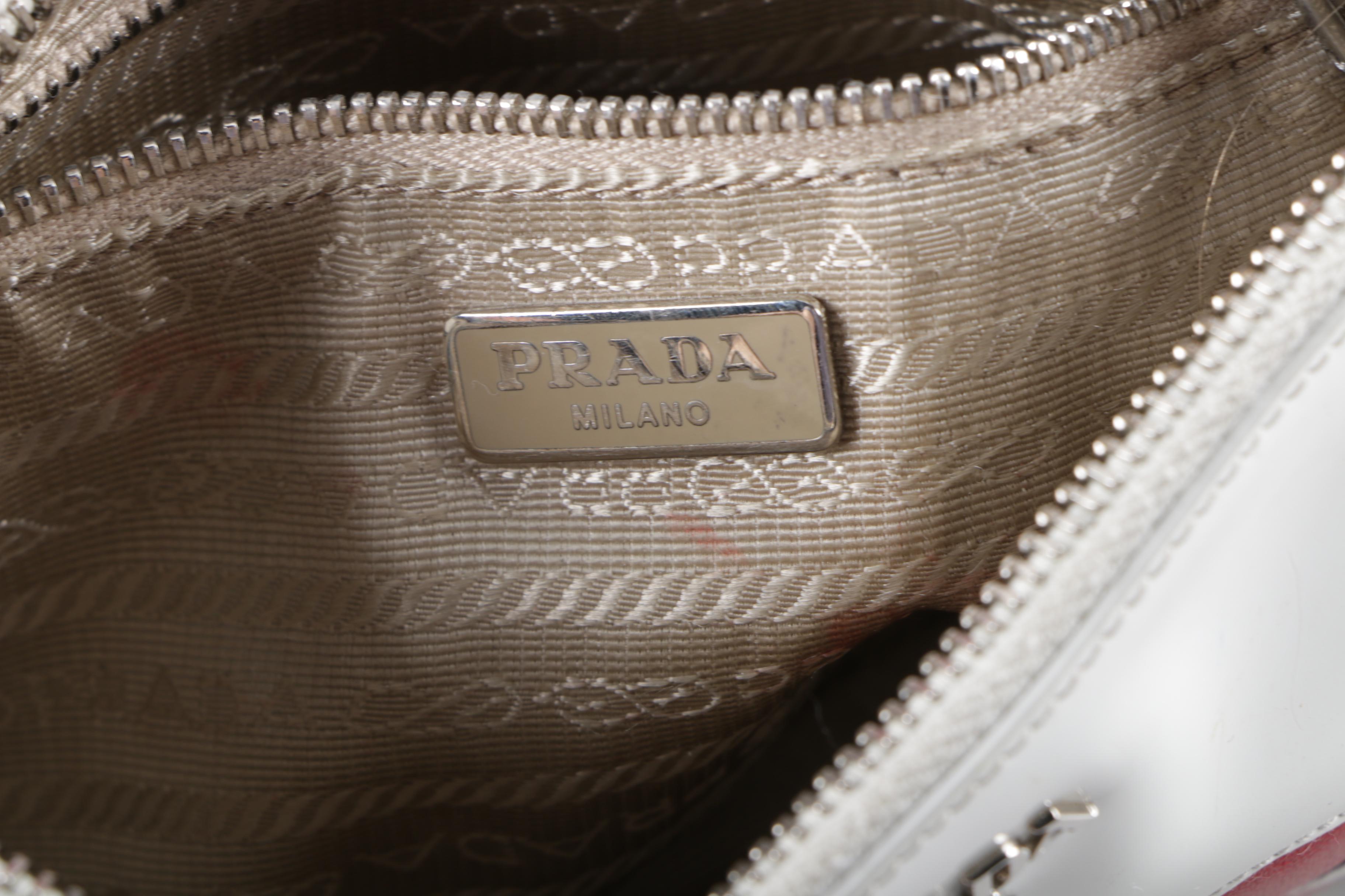 Prada Red Vernice Flower Saffiano Leather Handbag and Patent Leather Wrislet