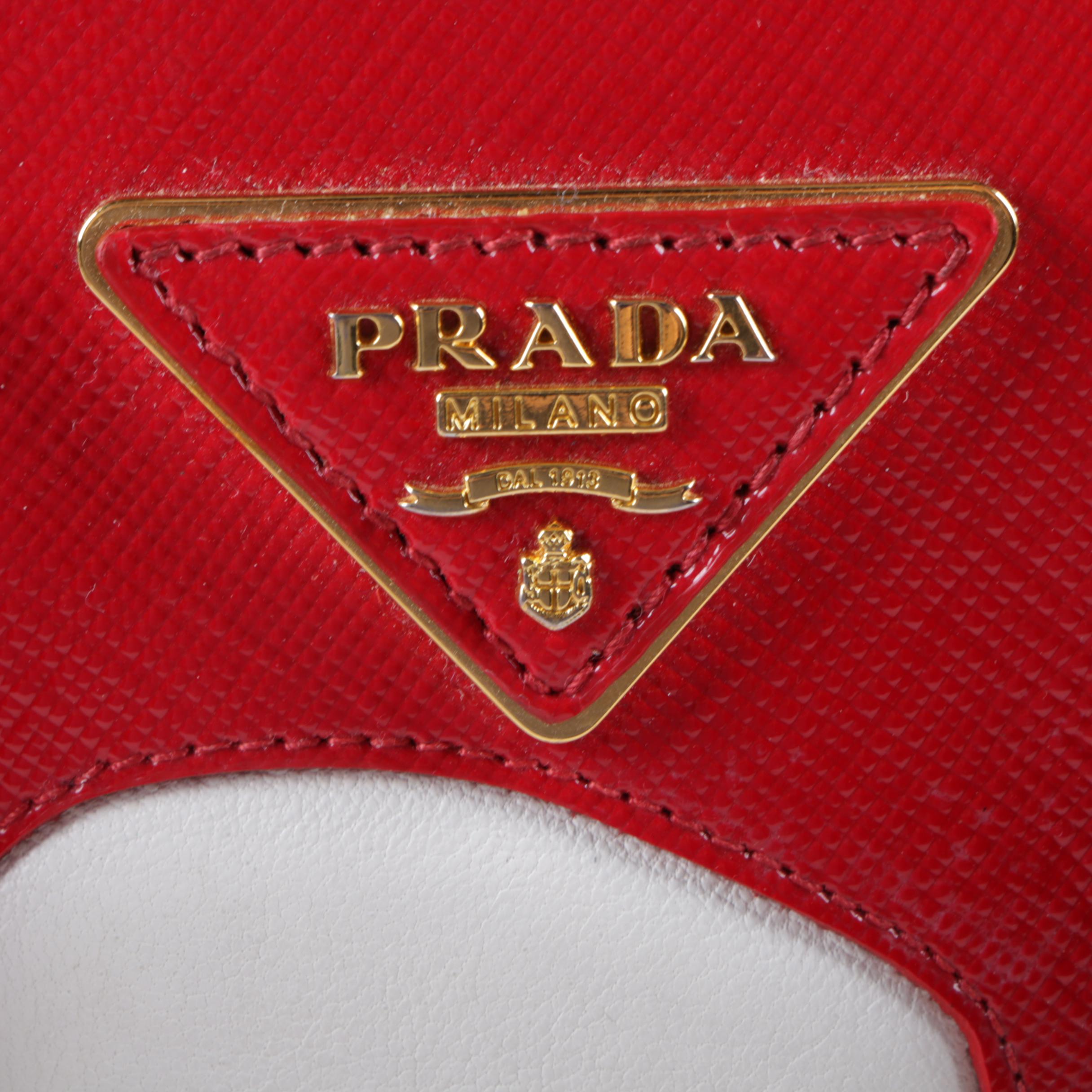 Prada Red Vernice Flower Saffiano Leather Handbag and Patent Leather Wrislet