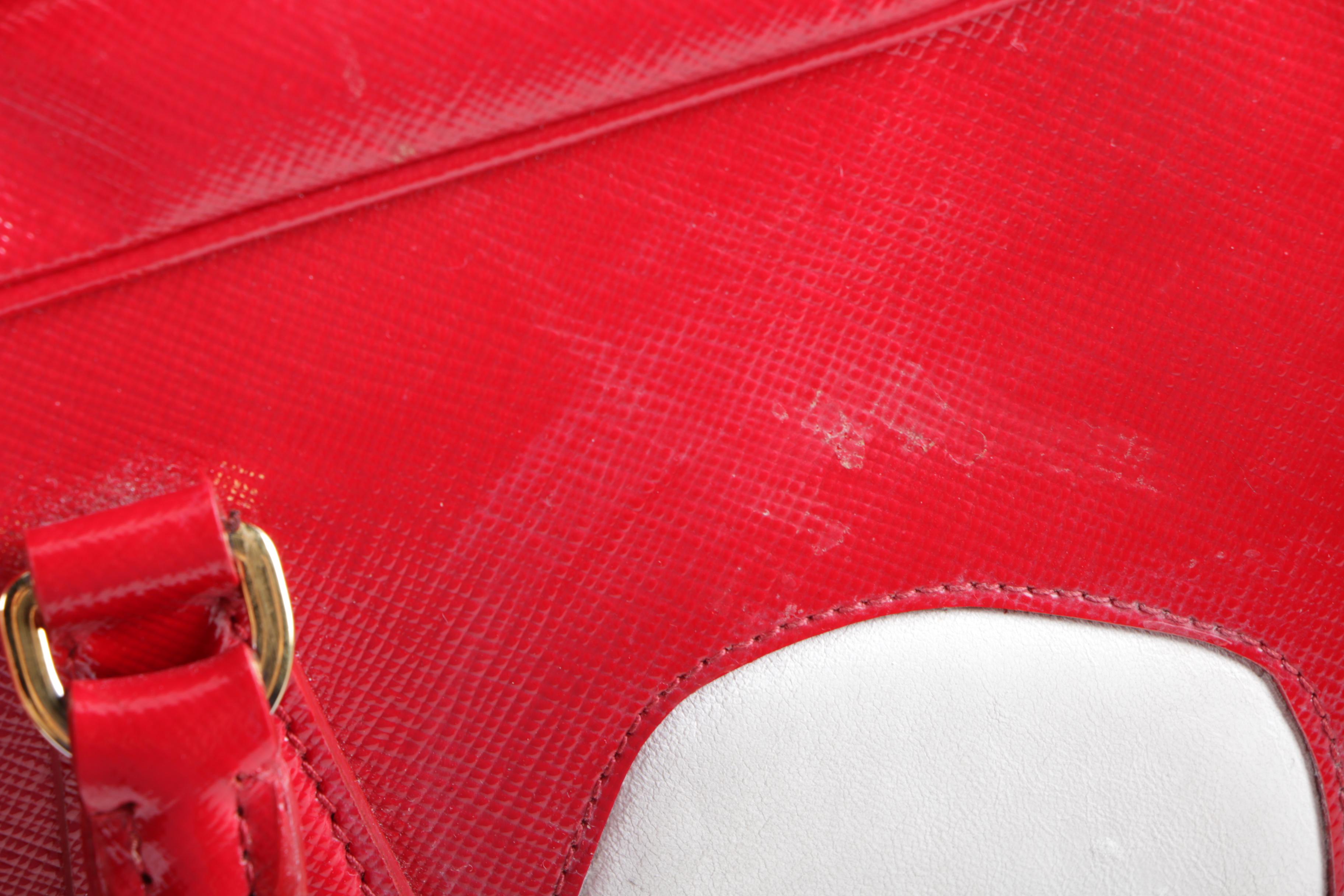 Prada Red Vernice Flower Saffiano Leather Handbag and Patent Leather Wrislet