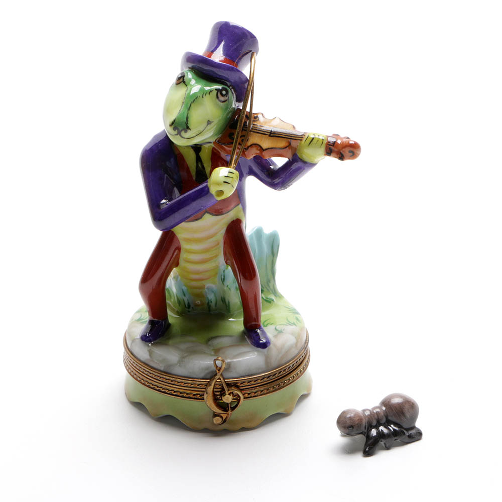 Limoges Violin Playing Cricket Trinket Box