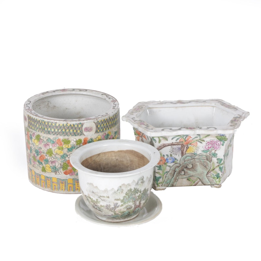 Chinese Floral and Landscape Motif Planters