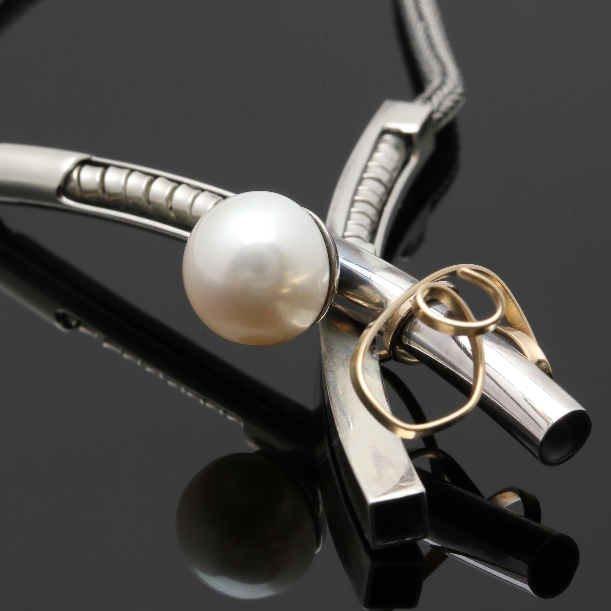 Sterling Silver and 14K Yellow Gold Cultured Pearl Necklace