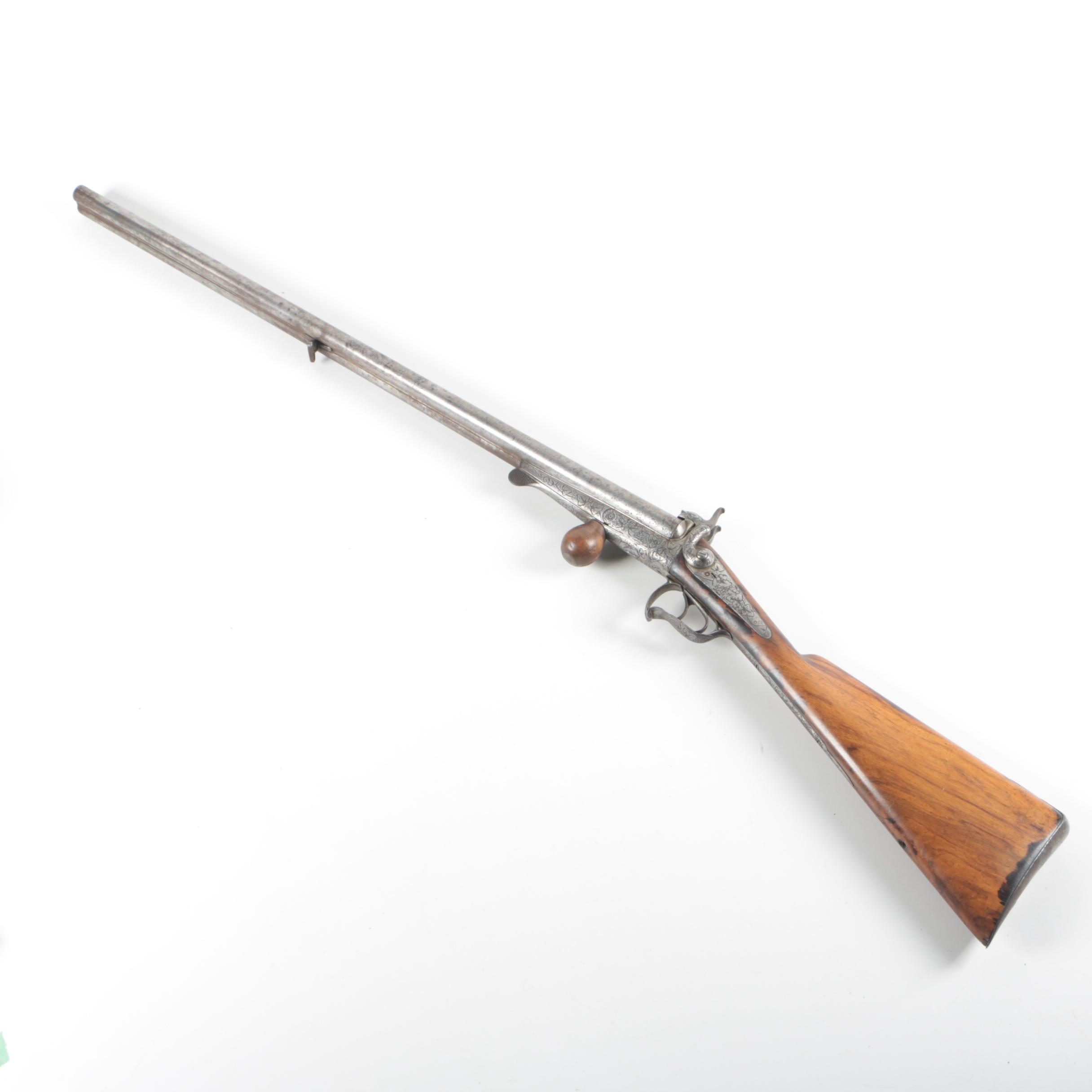 Antique Ornamented Pinfire Double Barrel Black Powder Shotgun