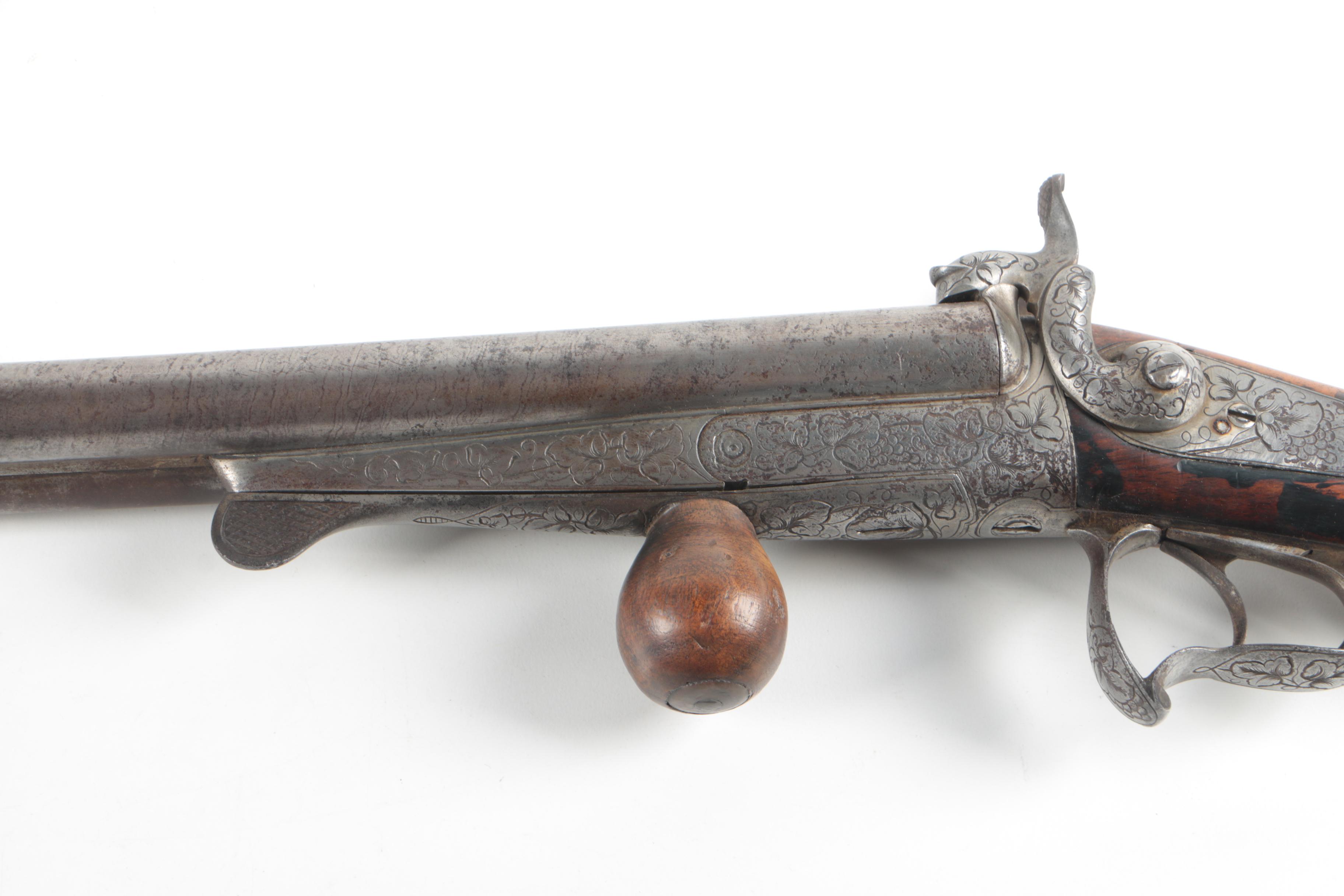 Antique Ornamented Pinfire Double Barrel Black Powder Shotgun