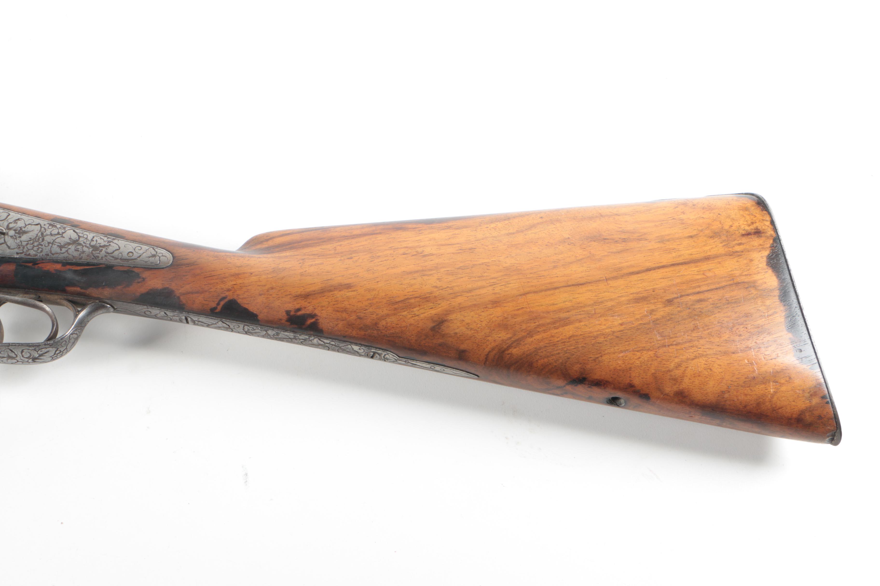 Antique Ornamented Pinfire Double Barrel Black Powder Shotgun