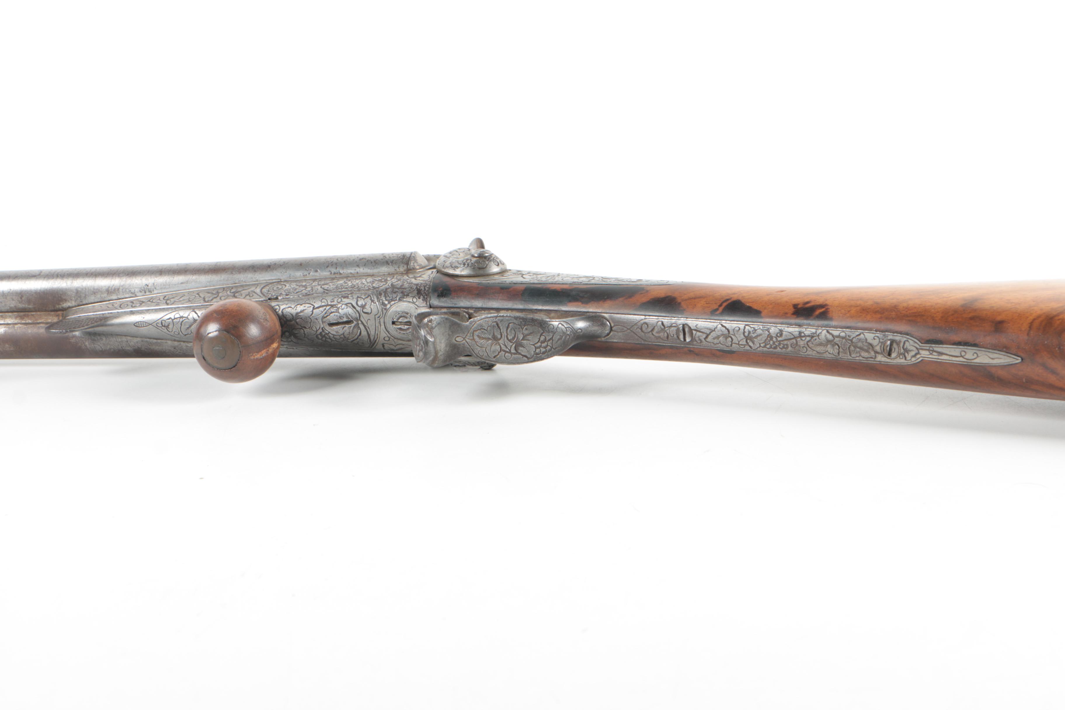 Antique Ornamented Pinfire Double Barrel Black Powder Shotgun