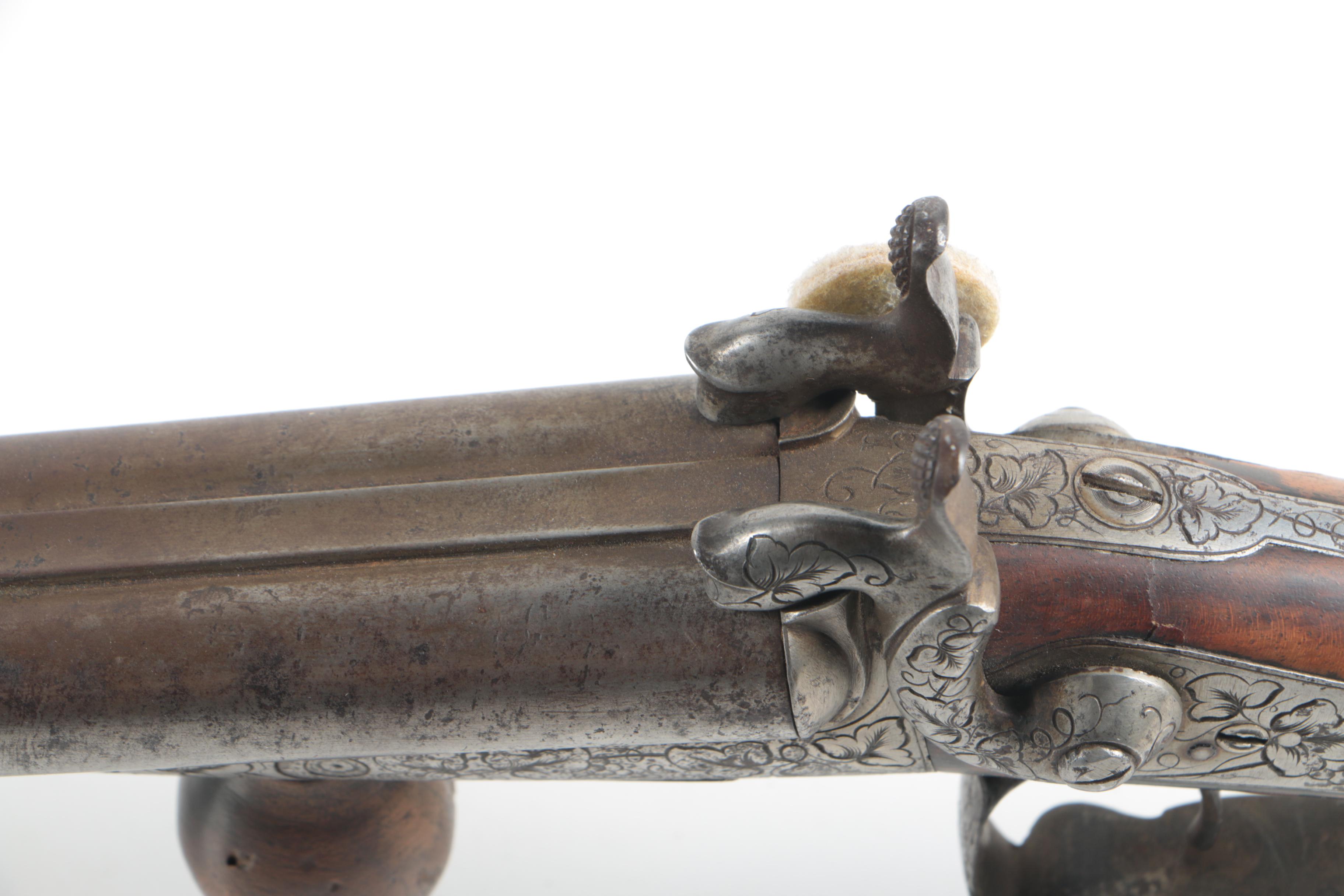 Antique Ornamented Pinfire Double Barrel Black Powder Shotgun