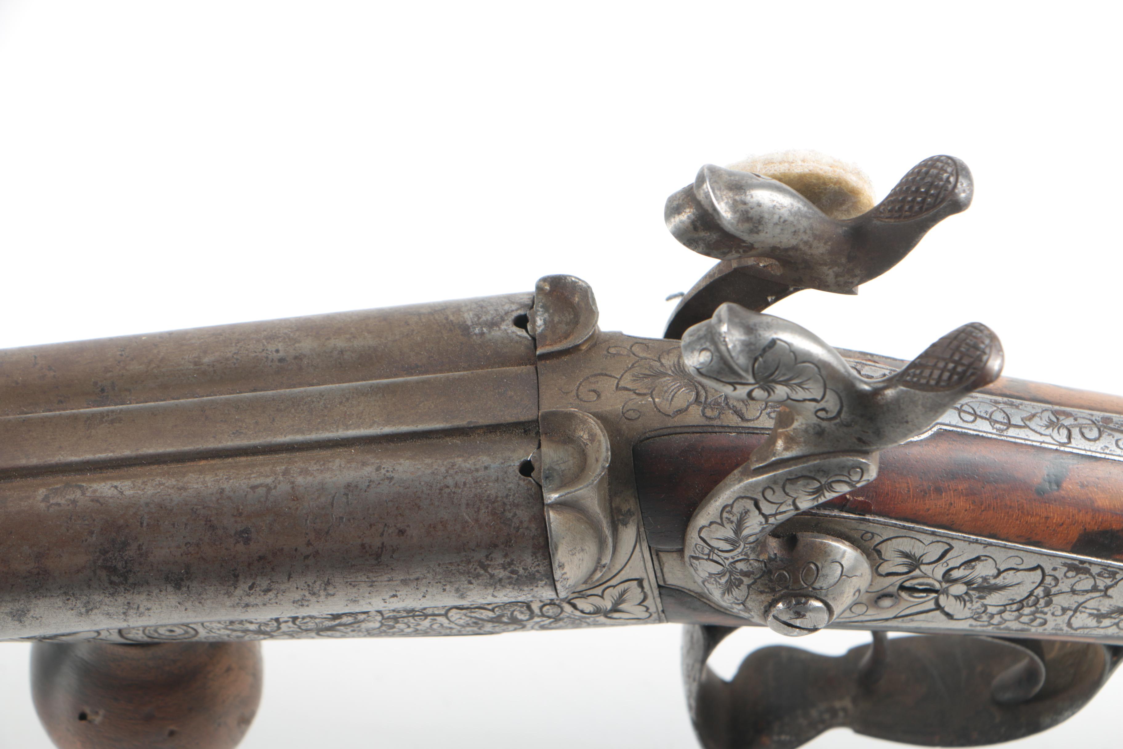 Antique Ornamented Pinfire Double Barrel Black Powder Shotgun
