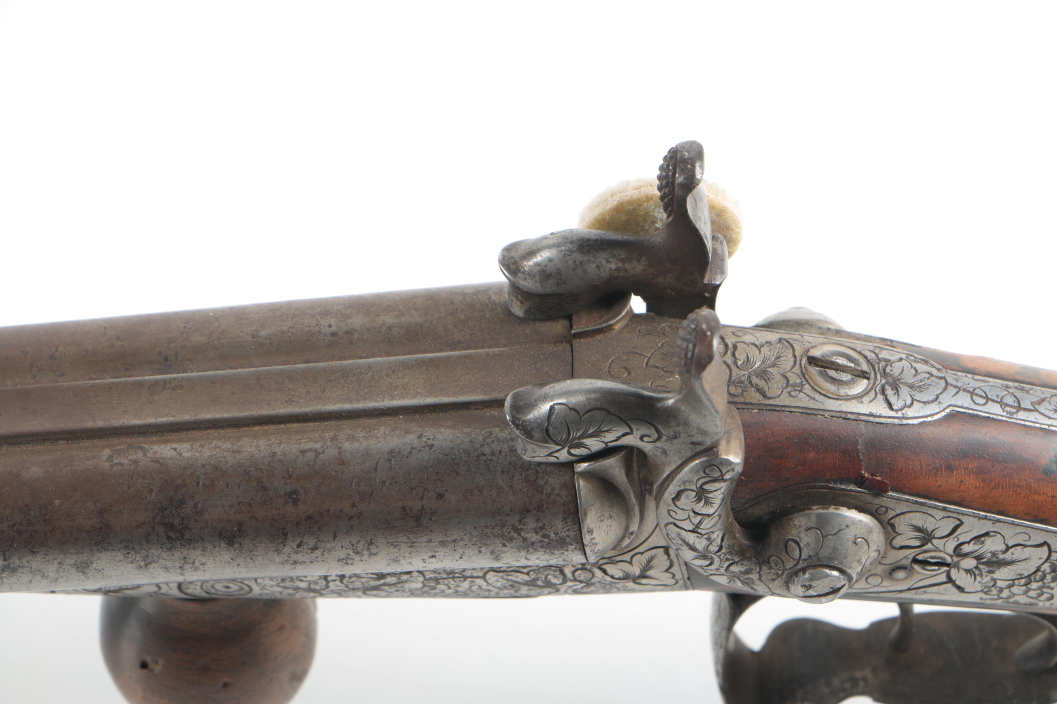 Antique Ornamented Pinfire Double Barrel Black Powder Shotgun